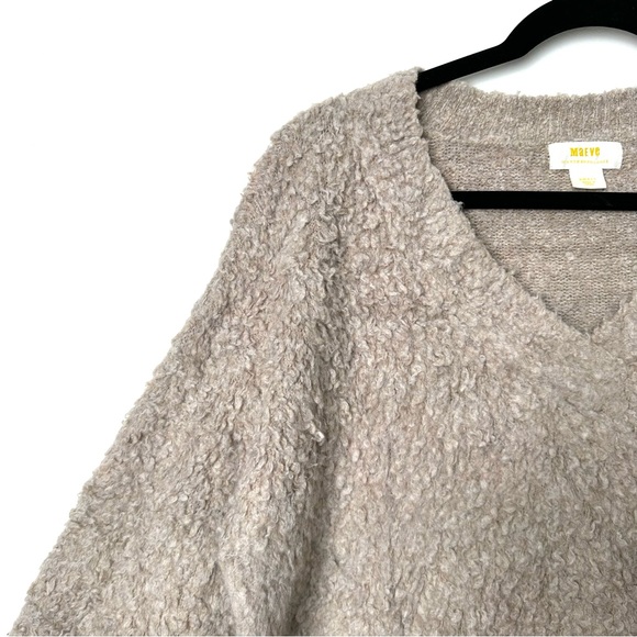 Maeve Anthropologie Fluffy Taupe Merino Wool Blend Oversized Cropped Sweater - Picture 4 of 12